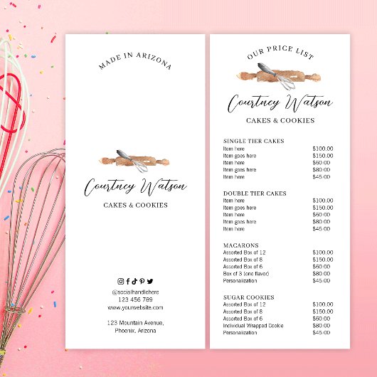 水ミニマルモダン色ケーキベーカリー価格表 ラックカード