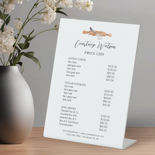 水ミニマルモダン色ケーキベーカリー価格表 台座サイン