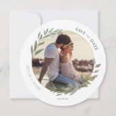 水ミニマル色の葉と金ゴールドの円の写真 セーブザデート (正面)