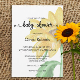 水ミニマル色ひまわり赤ちゃんシャワー 招待状