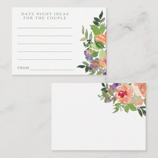 水ミニマル色オレンジ色フローラ日付夜アイディア エンクロージャーカード (正面/裏面)