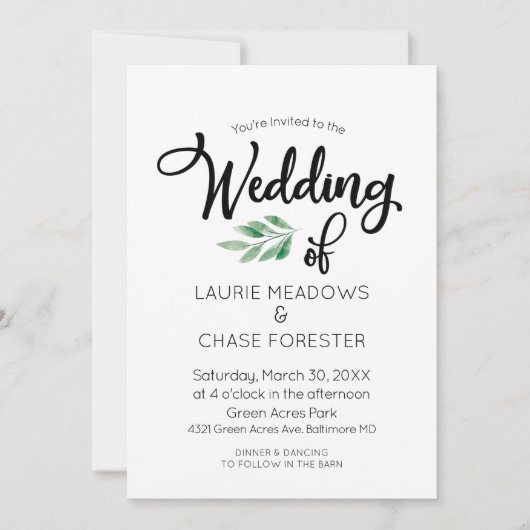 水ミニマル色グリーン結婚式招待状 招待状 (正面)