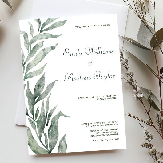 水ミニマル色グリーン結婚式招待状 招待状