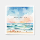 水ミニマル色ビーチ スタンダードカクテルナプキン (正面)