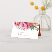 水ミニマル色フローラオレンジ&ピンク結婚ズ プレイスカード (正面)