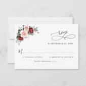 水ミニマル色ブルゴーニュ赤面花結婚の 出欠カード (正面)