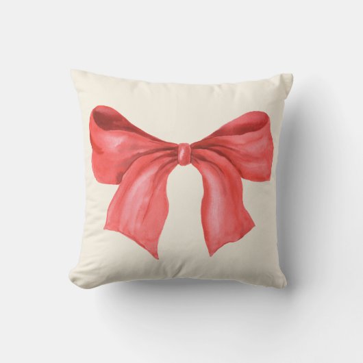 水ミニマル色レッドリボンハッピーホリデイズ クッション (正面)