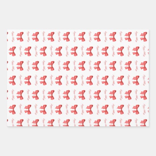 水ミニマル色レッドリボンハッピーホリデイズ ラッピングペーパーシート (正面)