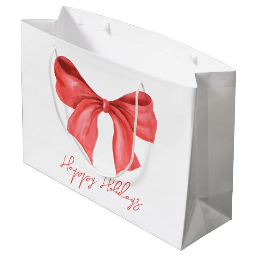 水ミニマル色レッドリボンハッピーホリデイズ ラージペーパーバッグ (裏面アングル)