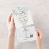 水ミニマル色ワイルドフラワーブーケQRコード オールインワン招待状 (貼ってはがせる)