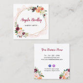 水モダンお洒落色フローラメイクアップアーティスト スクエア名刺 (正面/裏面)