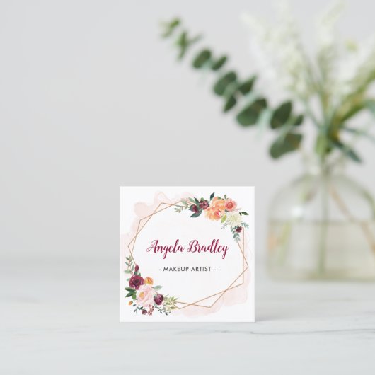 水モダンお洒落色フローラメイクアップアーティスト スクエア名刺 (スタンド正面)