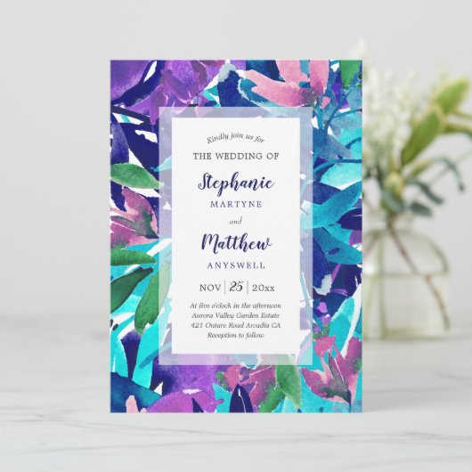水モダンはっきりした色ネイビーパープルアクア結婚ズ 招待状 (スタンド正面)