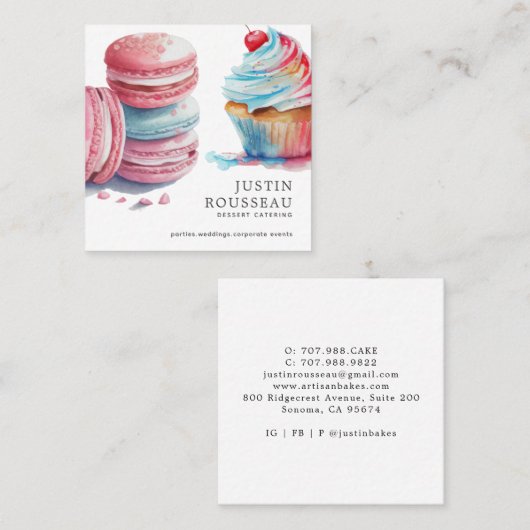 水モダンはっきりした色ベーカー菓子シェフデザート スクエア名刺 (正面/裏面)