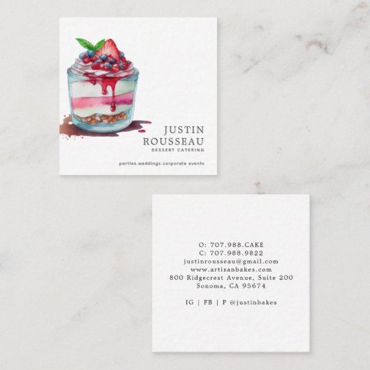 水モダンはっきりした色マカロンベイカーパティシシェフ スクエア名刺 (正面/裏面)