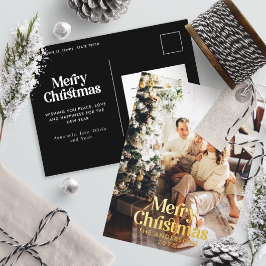 水モダンエレガント彩植物性タイポグラフィ 箔シーズンポストカード