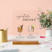 水モダンエレガント色のシグネチャードリンク アクリルサイン (ウェディング)