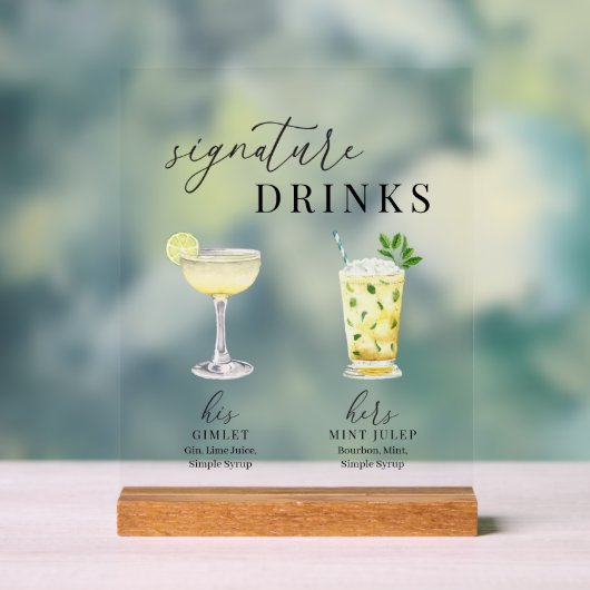 水モダンエレガント色のシグネチャードリンク アクリルサイン (ニュートラル)