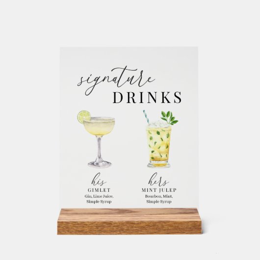 水モダンエレガント色のシグネチャードリンク アクリルサイン (正面)