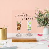 水モダンエレガント色のシグネチャードリンク アクリルサイン (ウェディング)