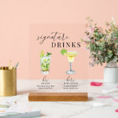水モダンエレガント色のシグネチャードリンク アクリルサイン (ウェディング)