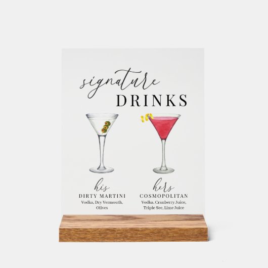 水モダンエレガント色のシグネチャードリンク アクリルサイン (正面)