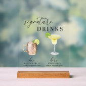 水モダンエレガント色のシグネチャードリンク アクリルサイン (ニュートラル)