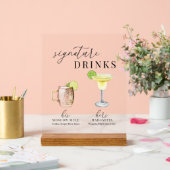 水モダンエレガント色のシグネチャードリンク アクリルサイン (ウェディング)