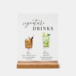 水モダンエレガント色のシグネチャードリンク アクリルサイン