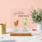 水モダンエレガント色のシグネチャードリンク アクリルサイン (ウェディング)