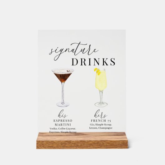 水モダンエレガント色のシグネチャードリンク アクリルサイン (正面)