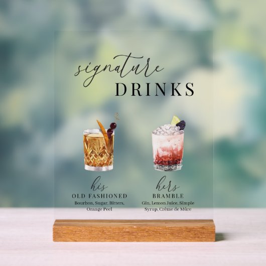 水モダンエレガント色のシグネチャードリンク アクリルサイン (ニュートラル)