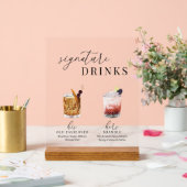 水モダンエレガント色のシグネチャードリンク アクリルサイン (ウェディング)