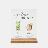 水モダンエレガント色のシグネチャードリンク アクリルサイン (正面)