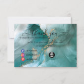 水モダンエレガント色のティール(緑がかった色)と金ゴールド サンキューカード (正面)