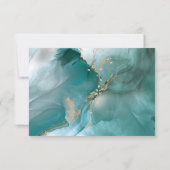水モダンエレガント色のティール(緑がかった色)と金ゴールド サンキューカード (裏面)