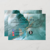 水モダンエレガント色のティール(緑がかった色)と金ゴールド サンキューカード (正面/裏面)