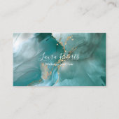 水モダンエレガント色のティール(緑がかった色)と金ゴールド 名刺 (正面)