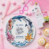 水モダンエレガント色の動物の赤ちゃんシャワー3 ペーパープレート (パーティー)