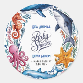 水モダンエレガント色の動物の赤ちゃんシャワー3 ラウンドシール