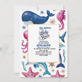 水モダンエレガント色の動物の赤ちゃんシャワー3 招待状 (正面)