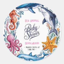 水モダンエレガント色の動物の赤ちゃんシャワー4 ラウンドシール