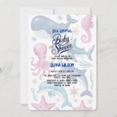 水モダンエレガント色の動物の赤ちゃんシャワー7 招待状 (正面)