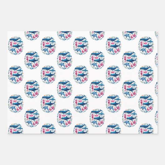 水モダンエレガント色の動物の赤ちゃんシャワー ラッピングペーパーシート (正面3)