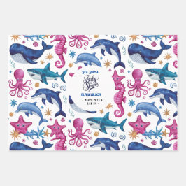 水モダンエレガント色の動物の赤ちゃんシャワー ラッピングペーパーシート