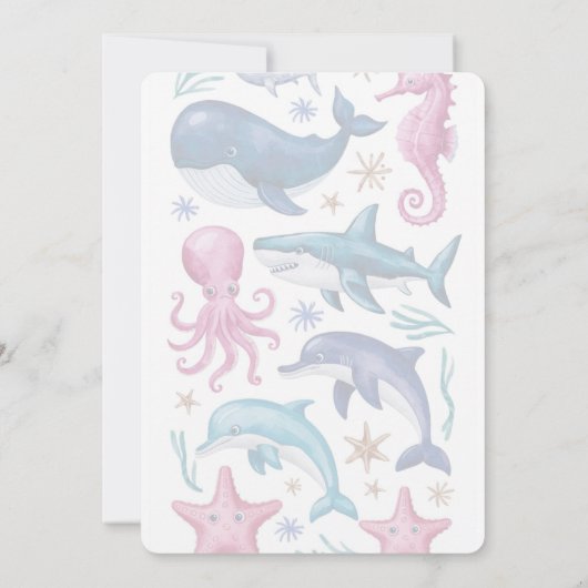 水モダンエレガント色の動物の赤ちゃんシャワー 招待状 (裏面)