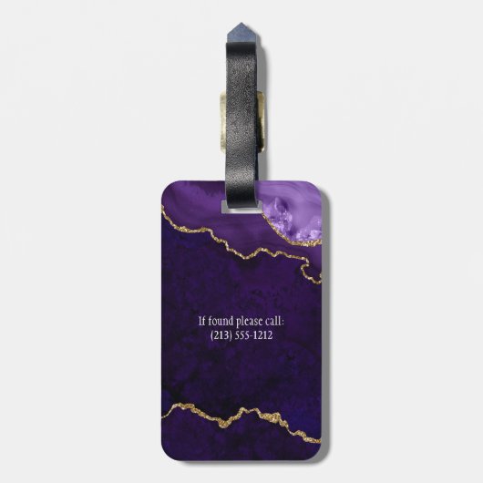 水モダンエレガント色の大理石の宝石紫金ゴールド ラゲッジタグ (裏面縦)