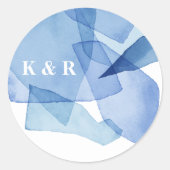 水モダンエレガント色の形結婚式モノグラム ラウンドシール (正面)