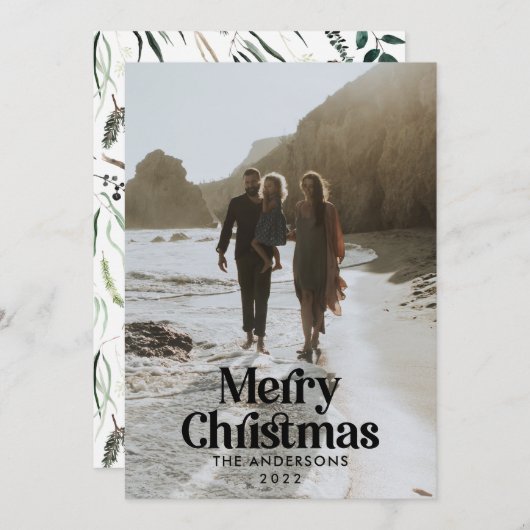 水モダンエレガント色の植物タイポグラフィホー シーズンカード (正面/裏面)