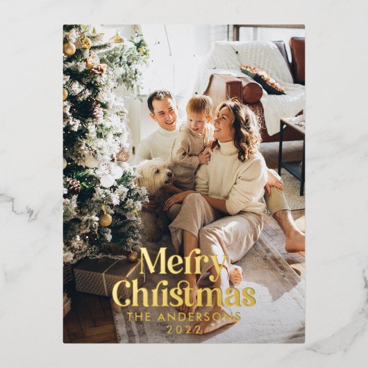 水モダンエレガント色の植物性タイポグラフィ 箔シーズンポストカード (正面)